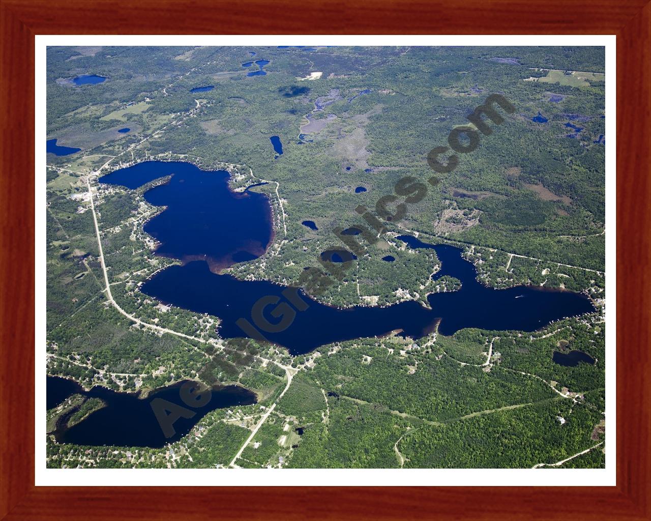 Aerial image of [5532] Long Lake in Iosco, MI with Cherry Wood frame