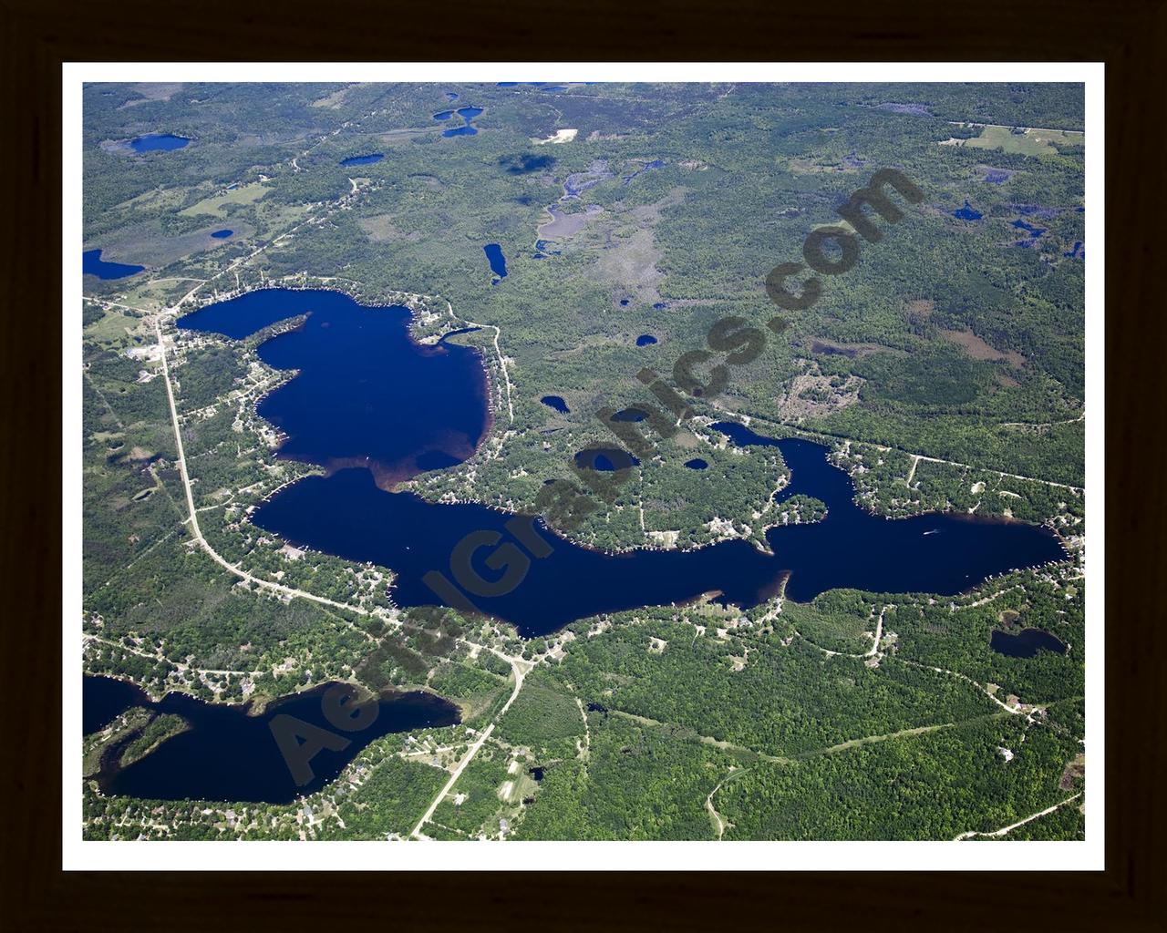 Aerial image of [5532] Long Lake in Iosco, MI with Black Wood frame