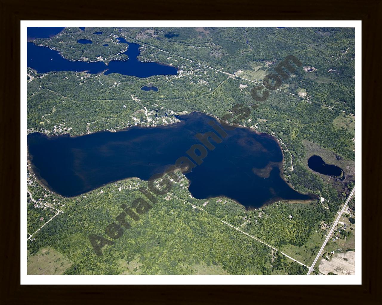 Aerial image of [5533] Loon Lake in Iosco, MI with Black Wood frame