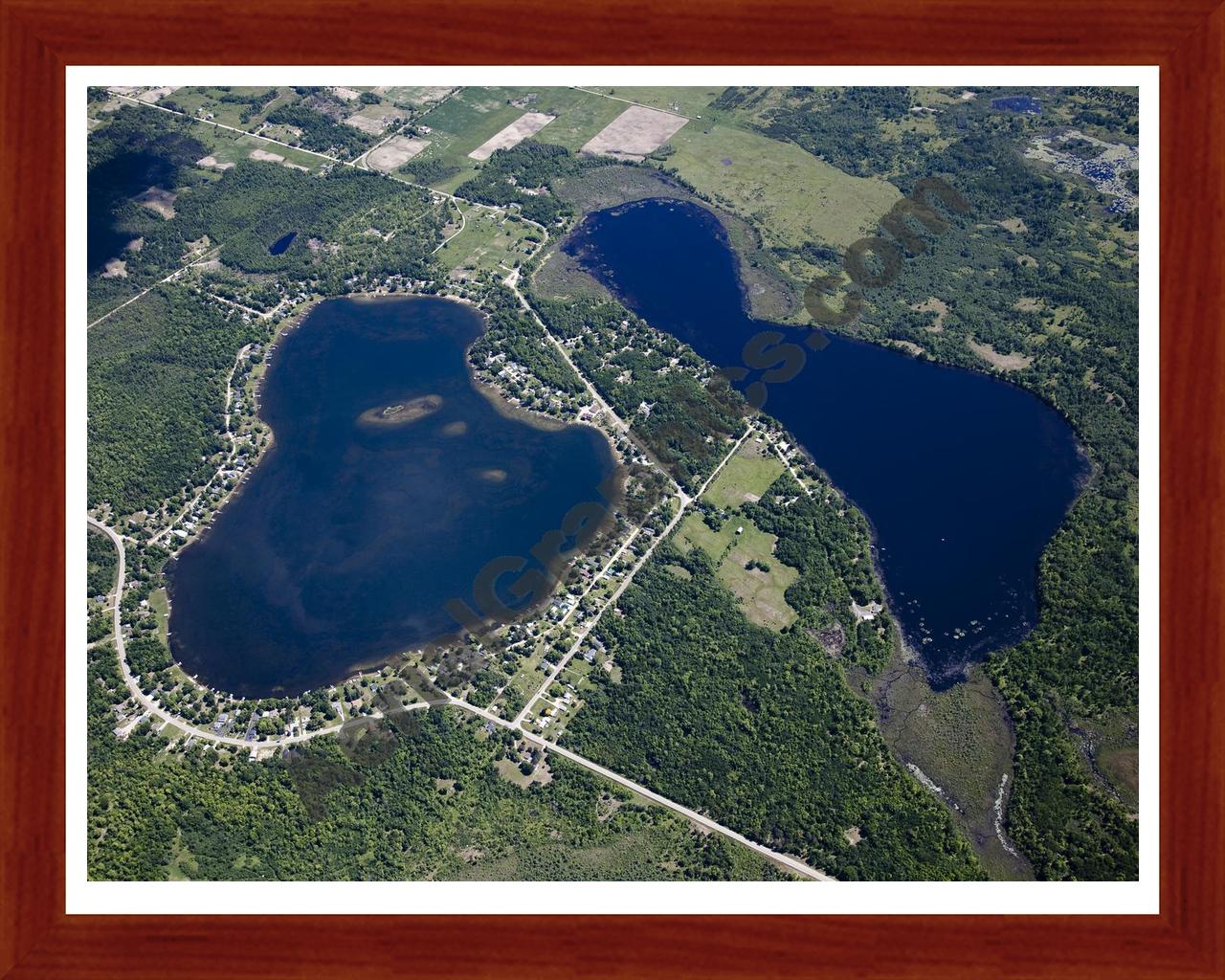 Aerial image of [5534] Londo Lake & West Londo Lake in Iosco, MI with Cherry Wood frame