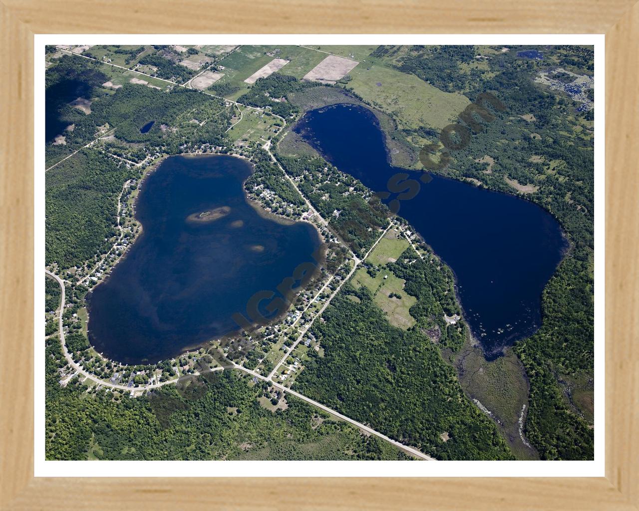 Aerial image of [5534] Londo Lake & West Londo Lake in Iosco, MI with Natural Wood frame