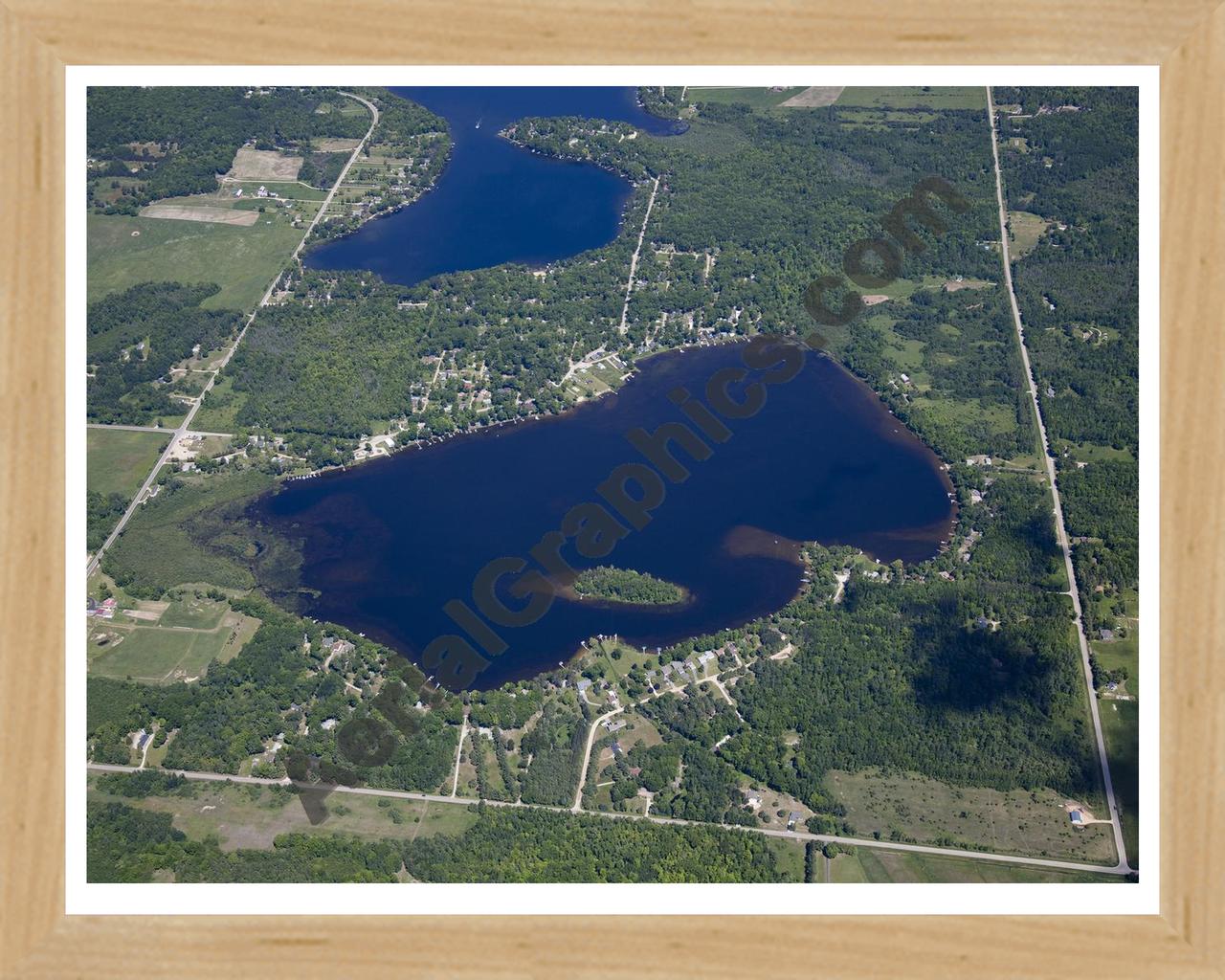 Aerial image of [5535] George Lake in Ogemaw, MI with Natural Wood frame