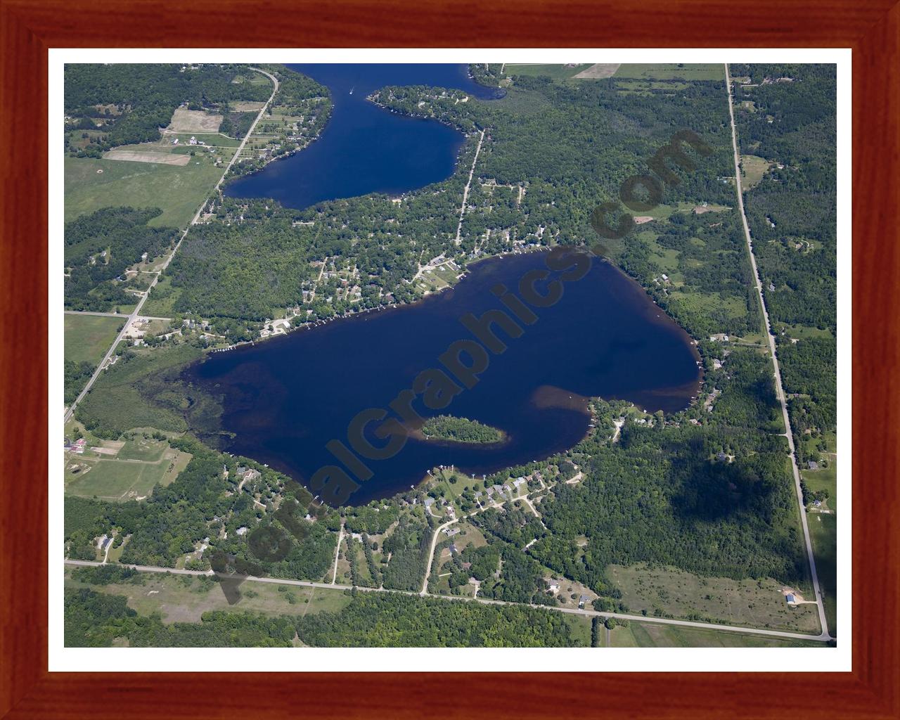 Aerial image of [5535] George Lake in Ogemaw, MI with Cherry Wood frame