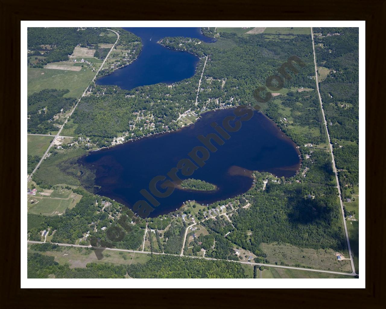 Aerial image of [5535] George Lake in Ogemaw, MI with Black Wood frame