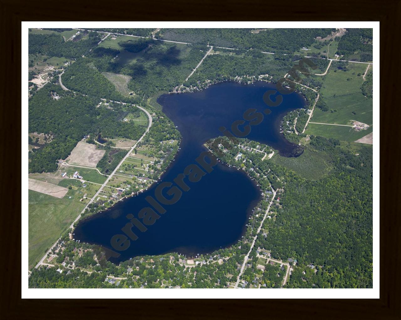 Aerial image of [5536] Rifle Lake in Ogemaw, MI with Black Wood frame