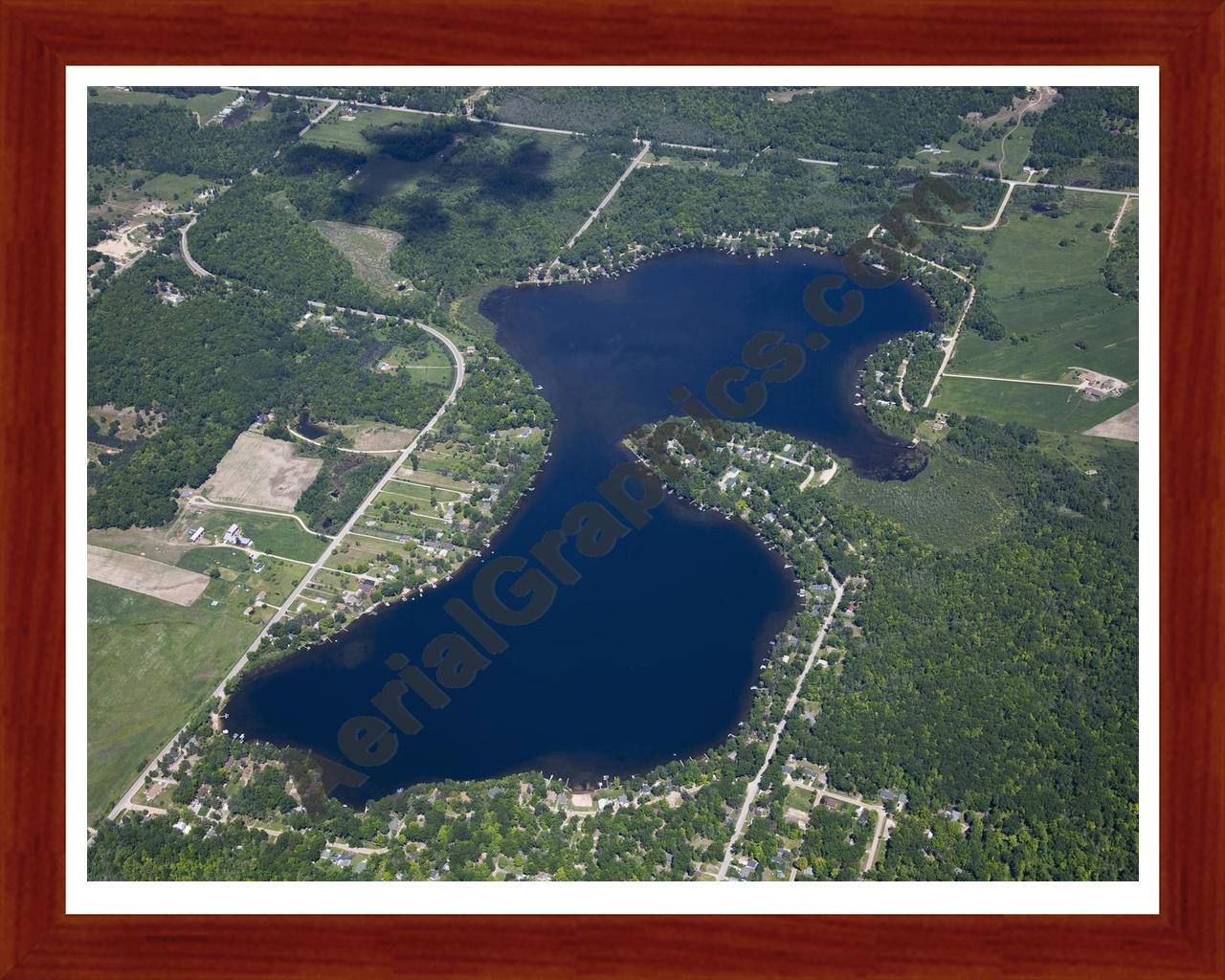 Aerial image of [5536] Rifle Lake in Ogemaw, MI with Cherry Wood frame