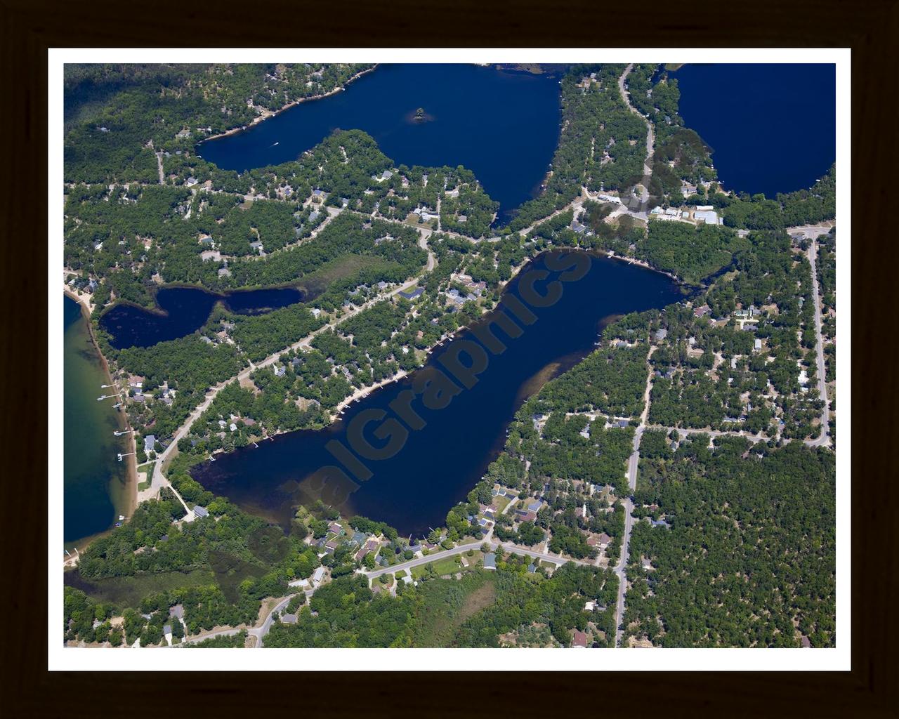 Aerial image of [5538] Floyd Lake in Iosco, MI with Black Wood frame