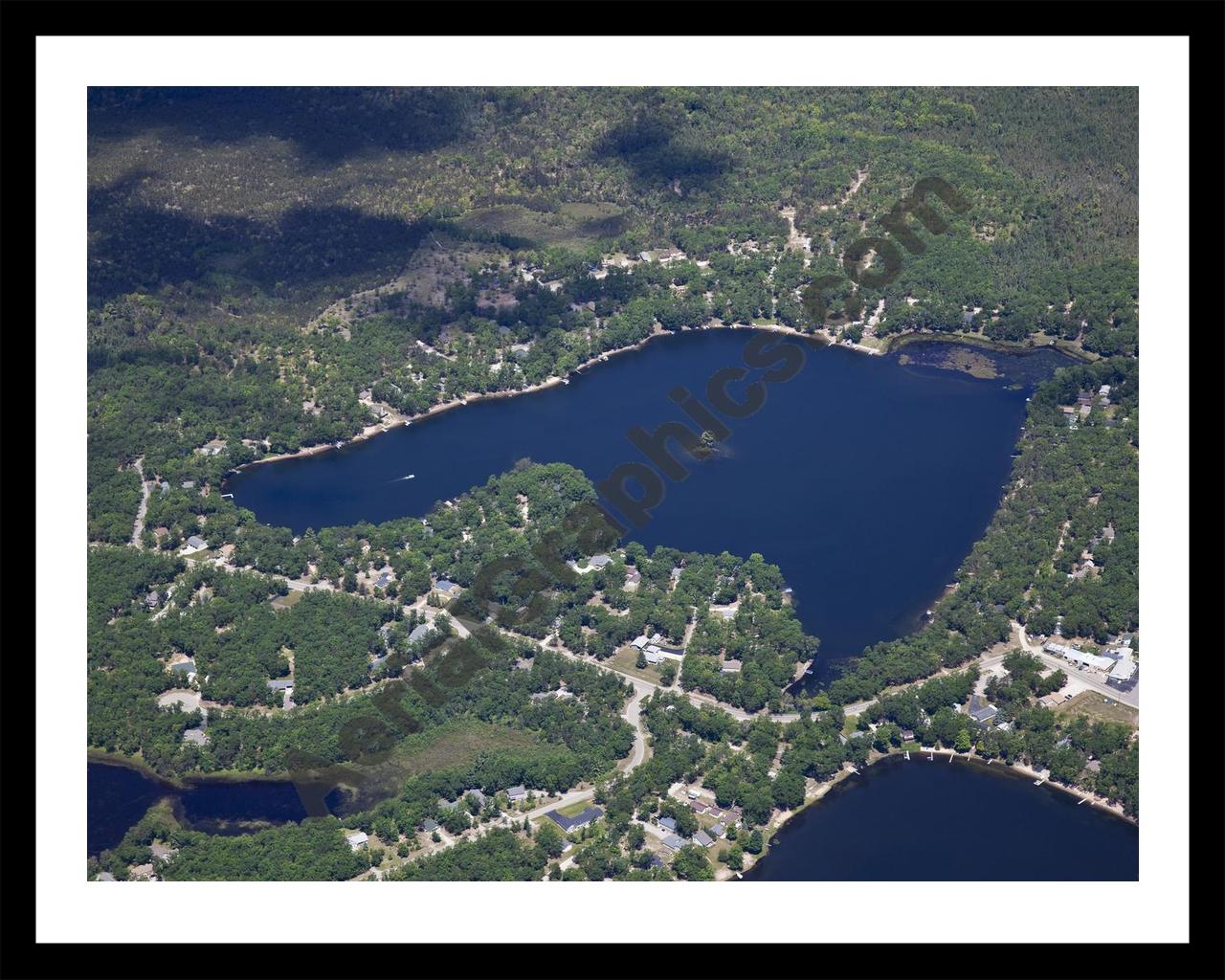 Aerial image of [5539] Little Island Lake in Iosco, MI with Black Metal frame