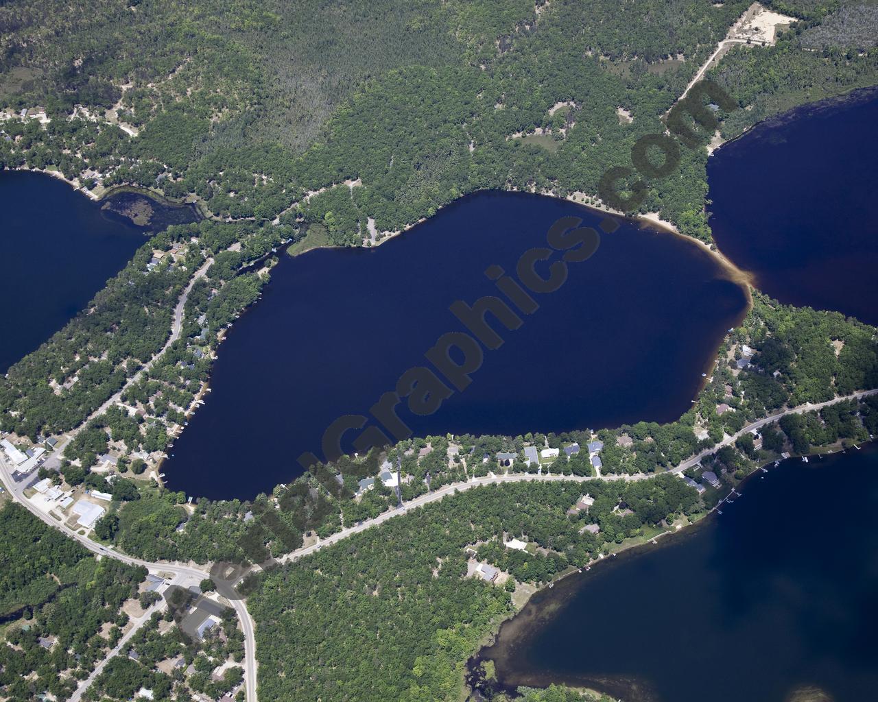 Aerial image of [5540] Round Lake in Iosco, MI with Canvas Wrap frame