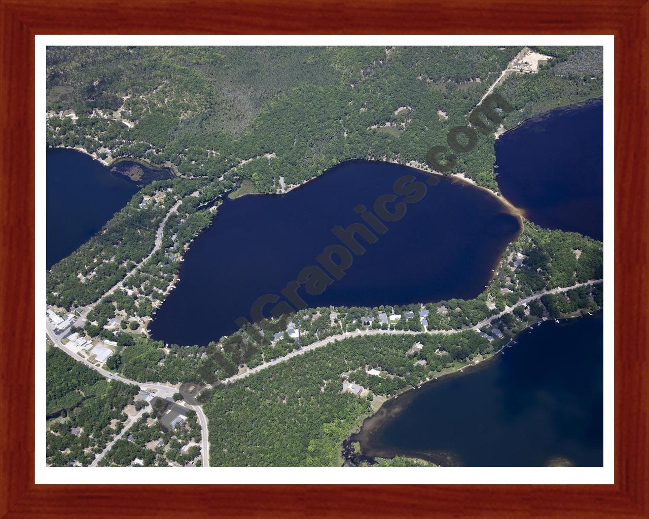 Aerial image of [5540] Round Lake in Iosco, MI with Cherry Wood frame