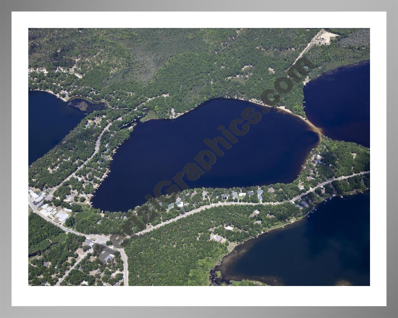 Aerial image of [5540] Round Lake in Iosco, MI with Silver Metal frame