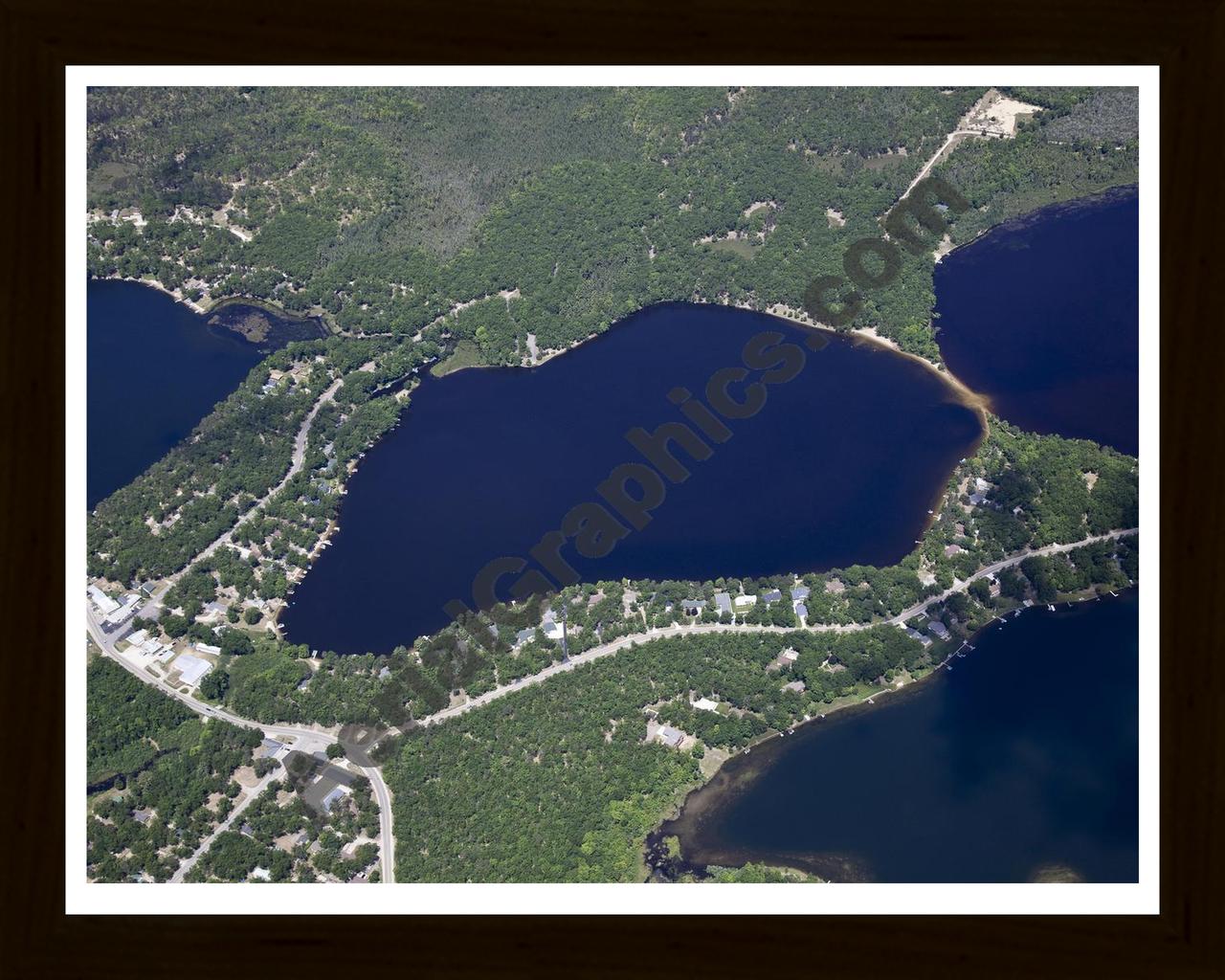 Aerial image of [5540] Round Lake in Iosco, MI with Black Wood frame