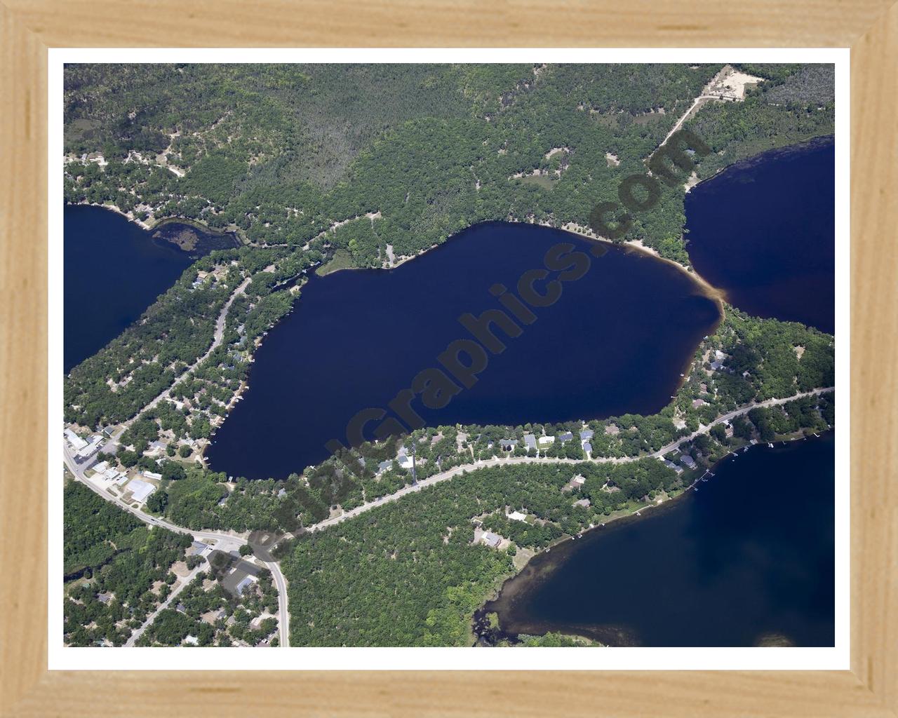 Aerial image of [5540] Round Lake in Iosco, MI with Natural Wood frame