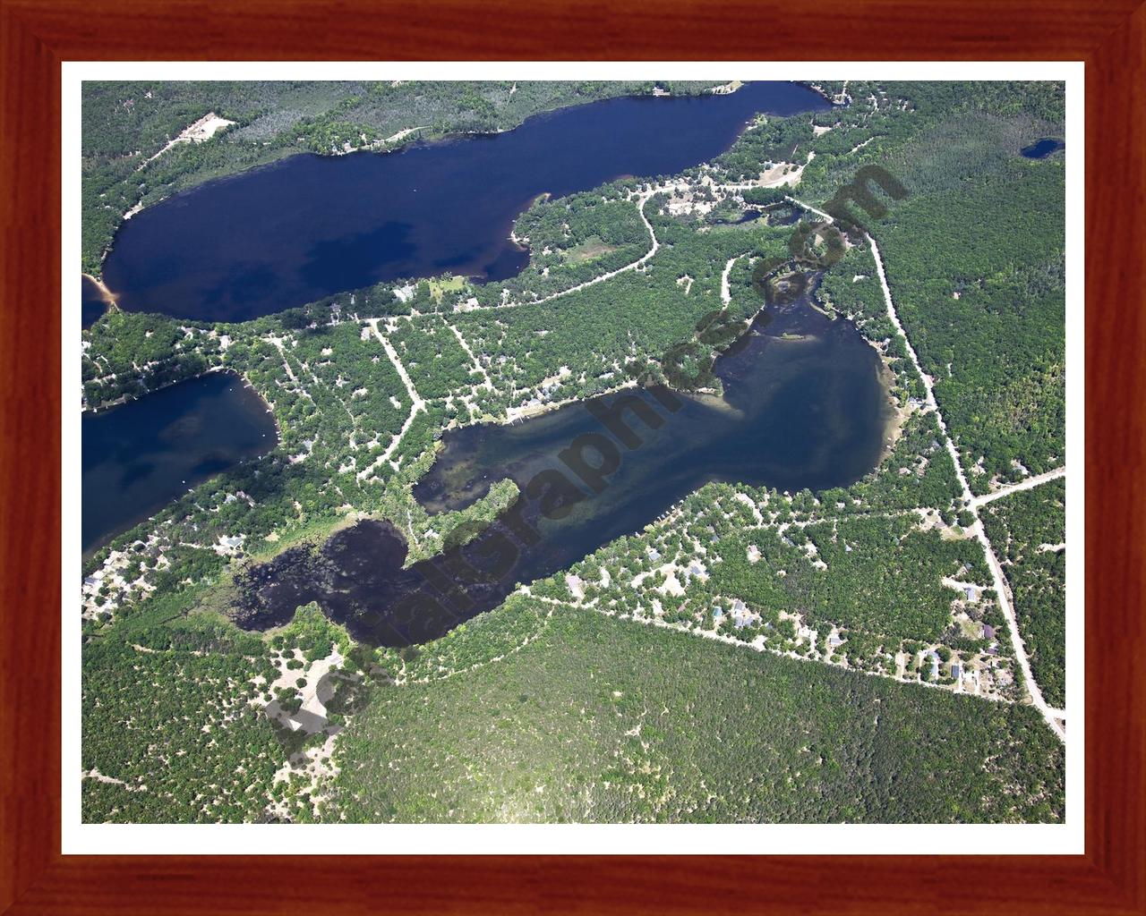 Aerial image of [5541] Indian Lake in Iosco, MI with Cherry Wood frame