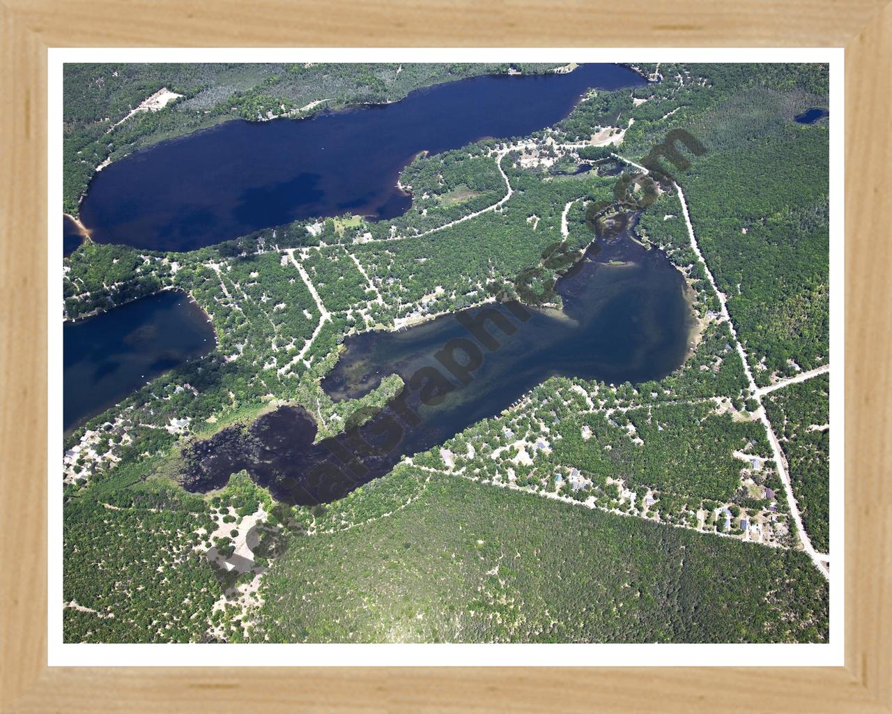 Aerial image of [5541] Indian Lake in Iosco, MI with Natural Wood frame