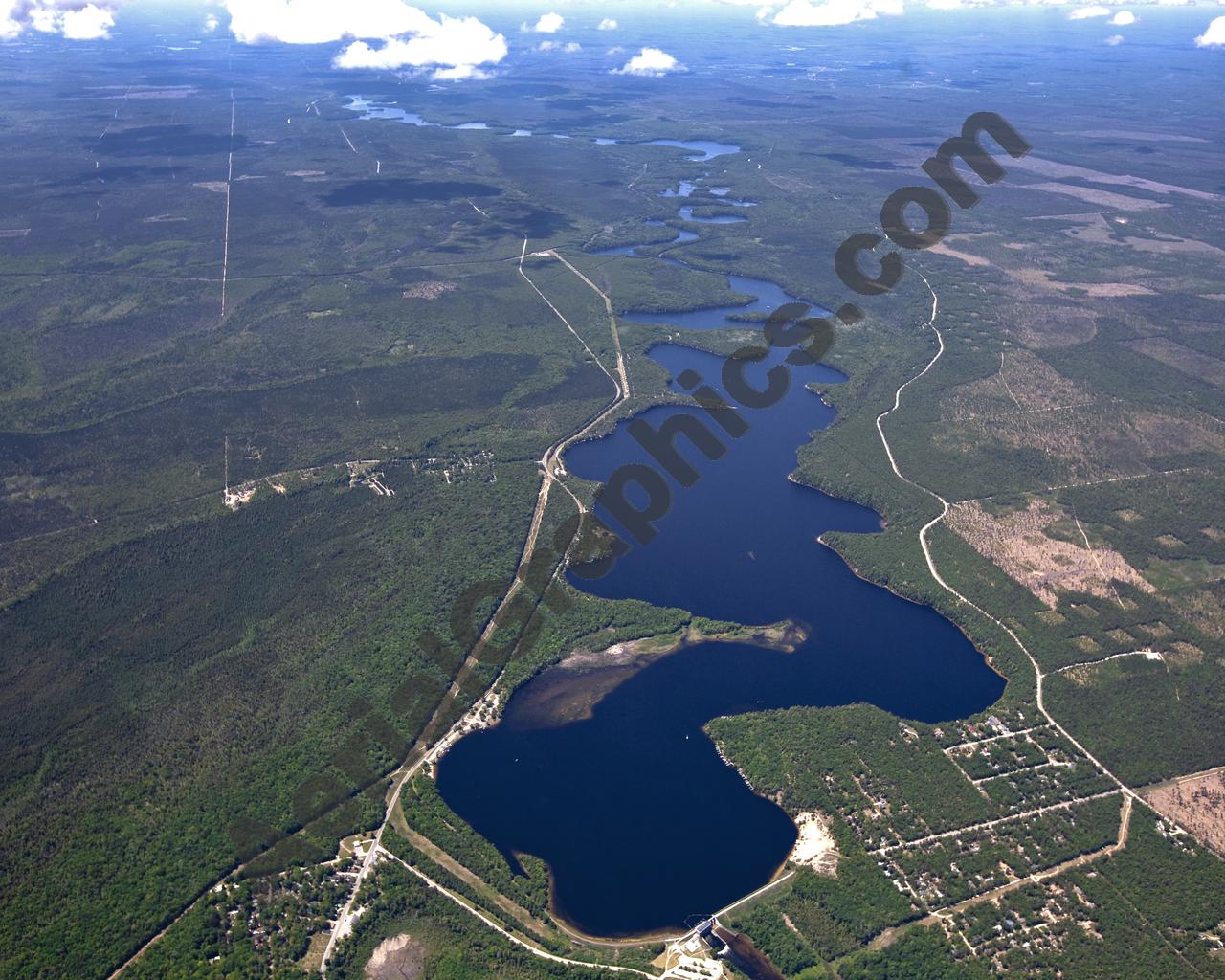 Aerial image of [5544] Foote Dam Pond in Iosco, MI with Canvas Wrap frame