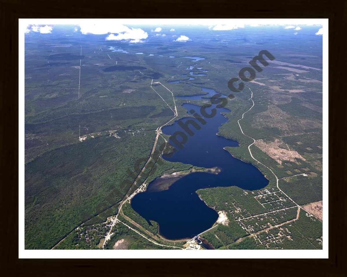 Aerial image of [5544] Foote Dam Pond in Iosco, MI with Black Wood frame