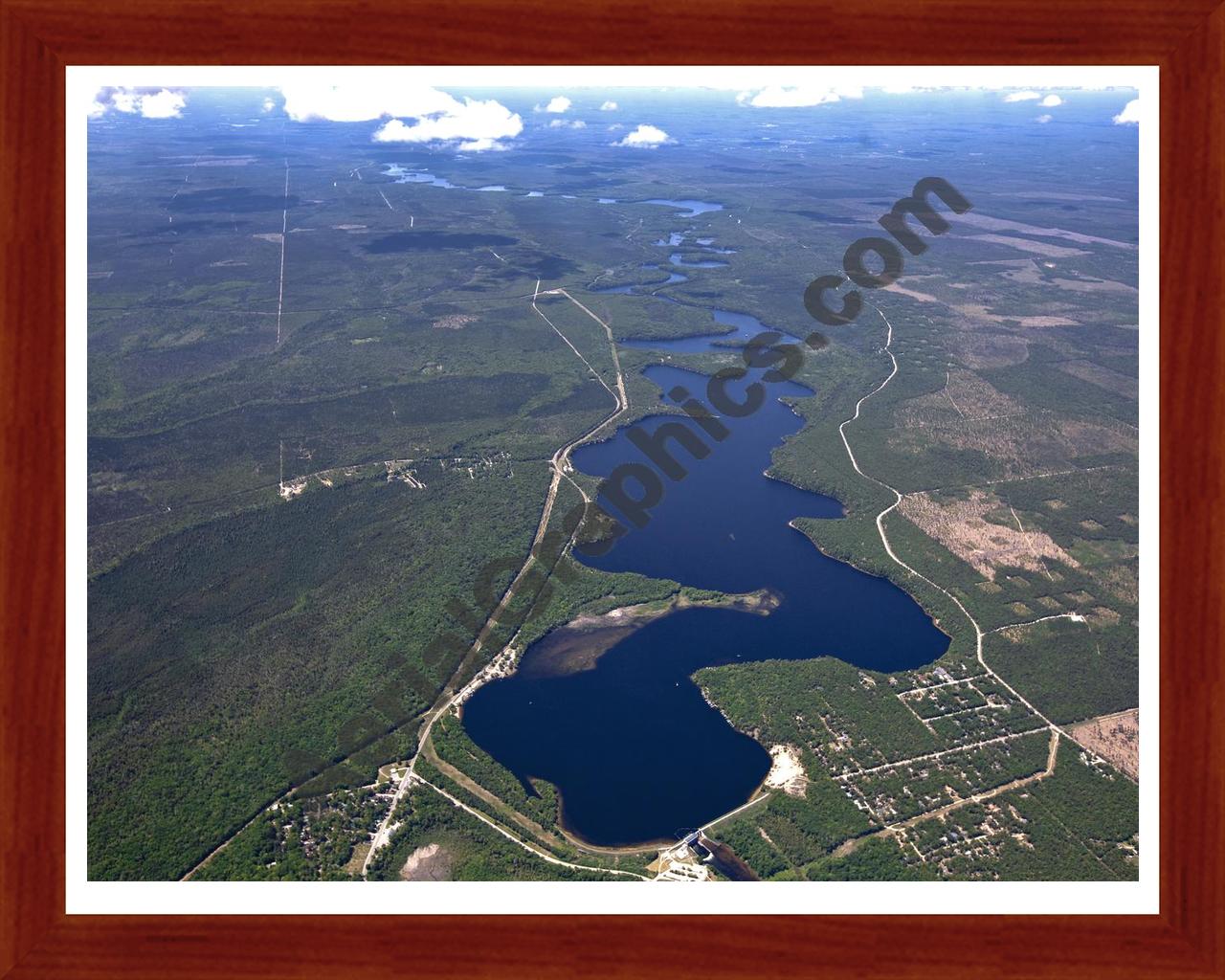 Aerial image of [5544] Foote Dam Pond in Iosco, MI with Cherry Wood frame