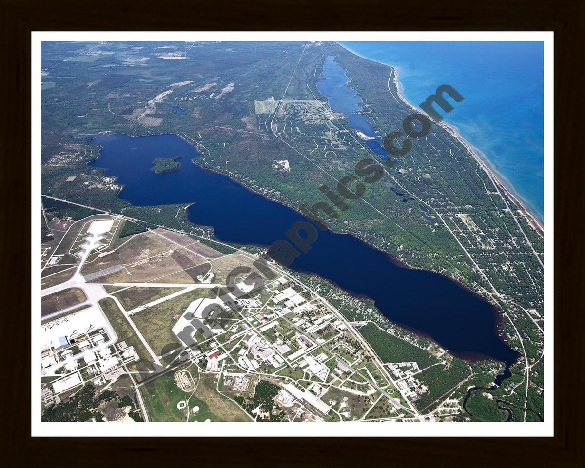 Aerial image of [5545] Van Etten Lake in Iosco, MI with Black Wood frame