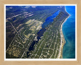 Aerial image of [5546] Cedar Lake (Looking North) in Iosco, MI with Natural Wood frame