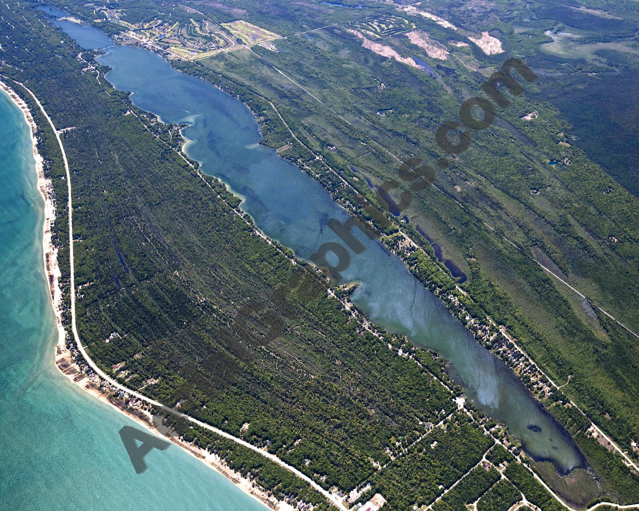 Aerial image of [5547] Cedar Lake (Looking South) in Iosco, MI with Canvas Wrap frame