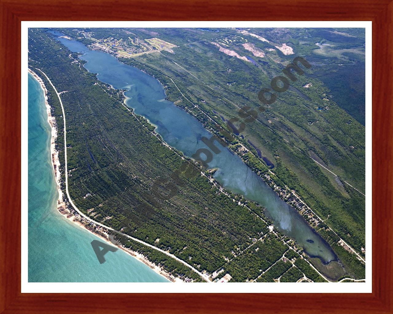 Aerial image of [5547] Cedar Lake (Looking South) in Iosco, MI with Cherry Wood frame