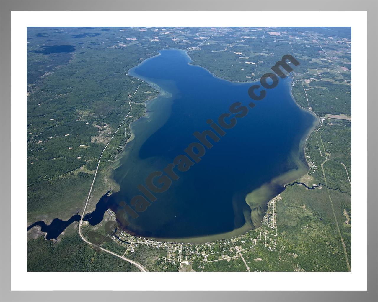 Aerial image of [5548] Hubbard Lake (Looking North) in Alcona, MI with Silver Metal frame