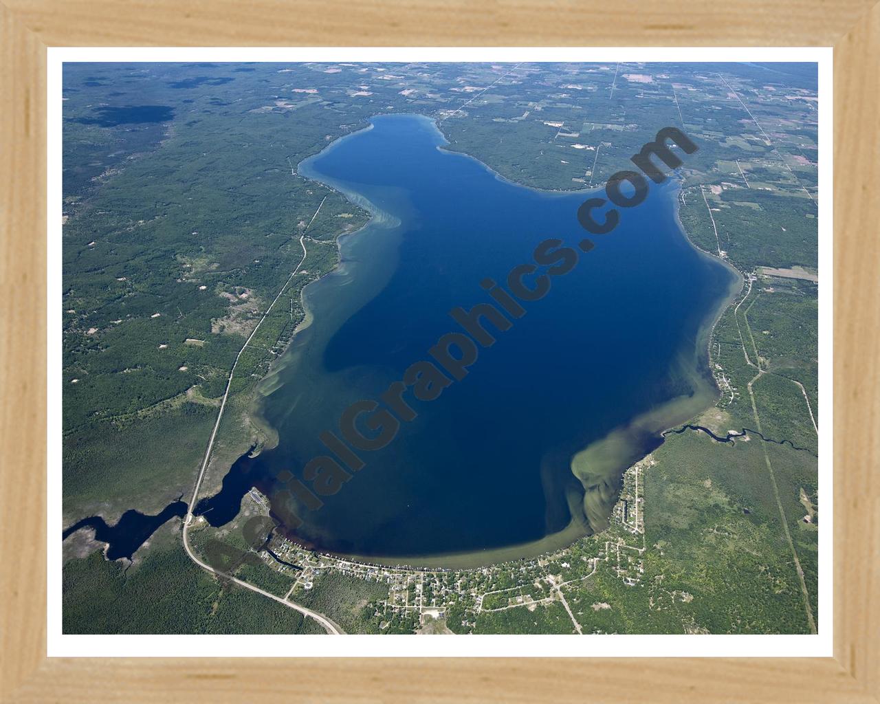 Aerial image of [5548] Hubbard Lake (Looking North) in Alcona, MI with Natural Wood frame