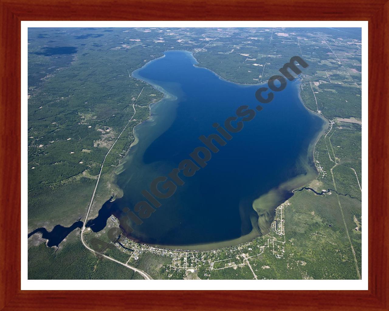 Aerial image of [5548] Hubbard Lake (Looking North) in Alcona, MI with Cherry Wood frame