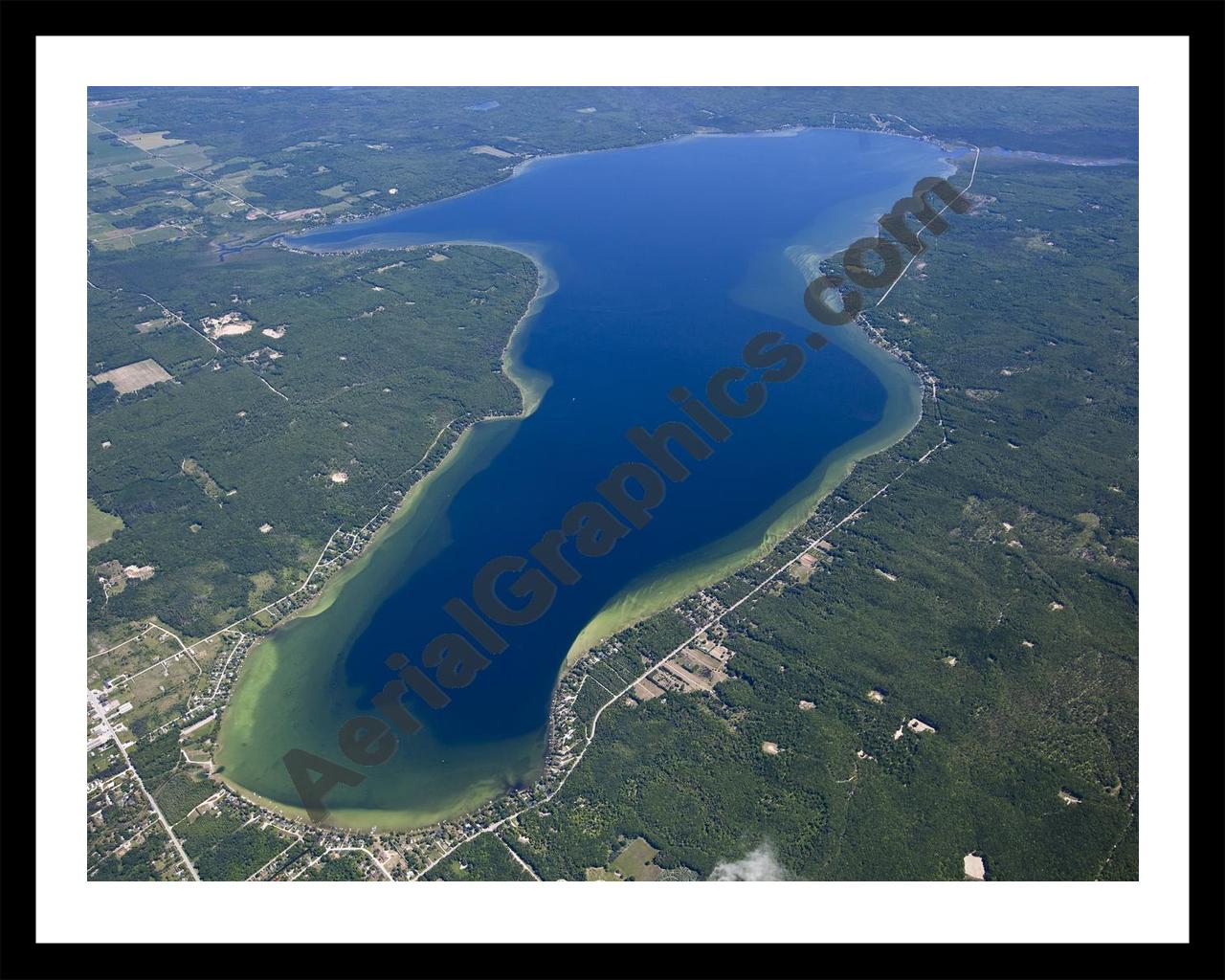 Aerial image of [5549] Hubbard Lake (Looking South) in Alcona, MI with Black Metal frame