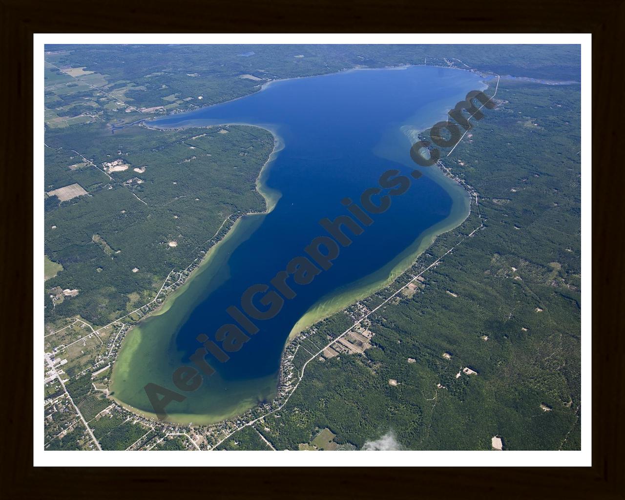 Aerial image of [5549] Hubbard Lake (Looking South) in Alcona, MI with Black Wood frame