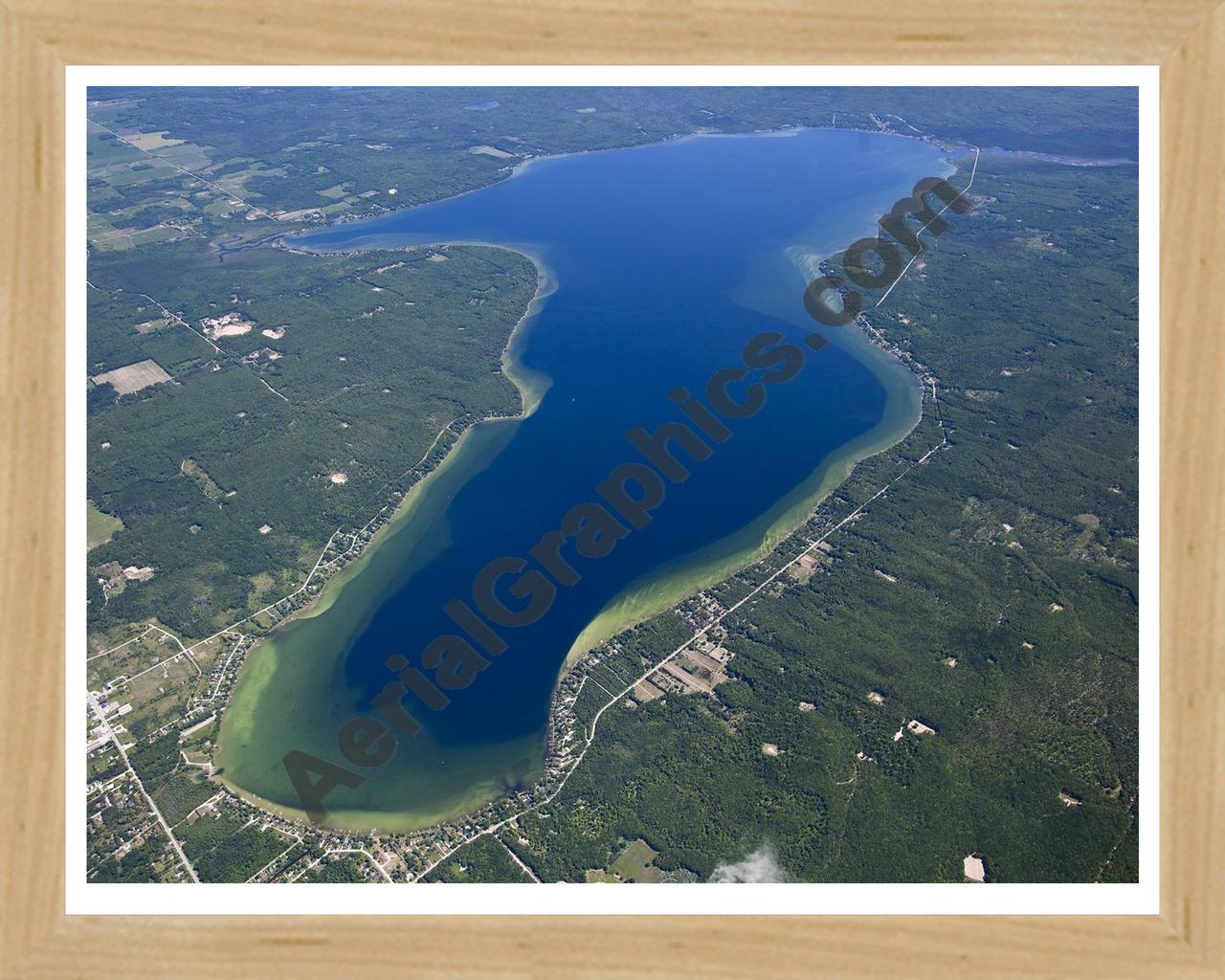 Aerial image of [5549] Hubbard Lake (Looking South) in Alcona, MI with Natural Wood frame