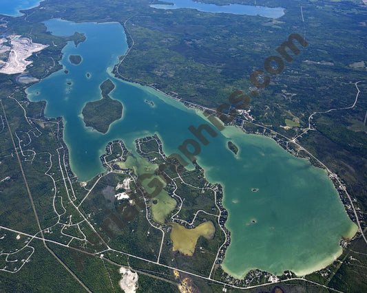 Aerial image of [5555] Grand Lake (Looking South) in Presque Isle, MI with No frame