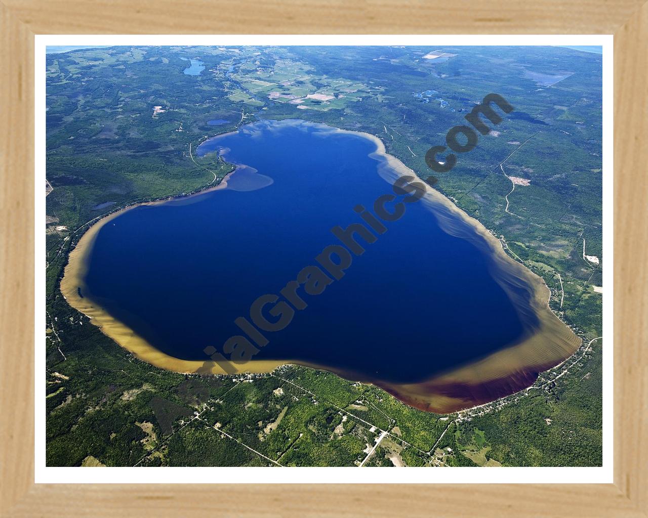 Aerial image of [5556] Black Lake in Cheboygan, MI with Natural Wood frame