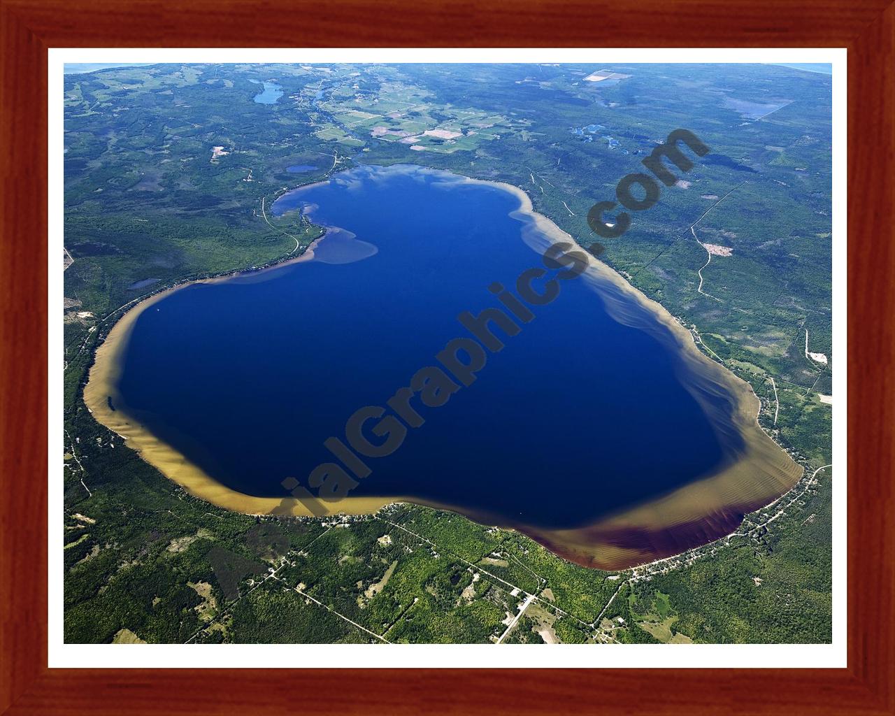 Aerial image of [5556] Black Lake in Cheboygan, MI with Cherry Wood frame