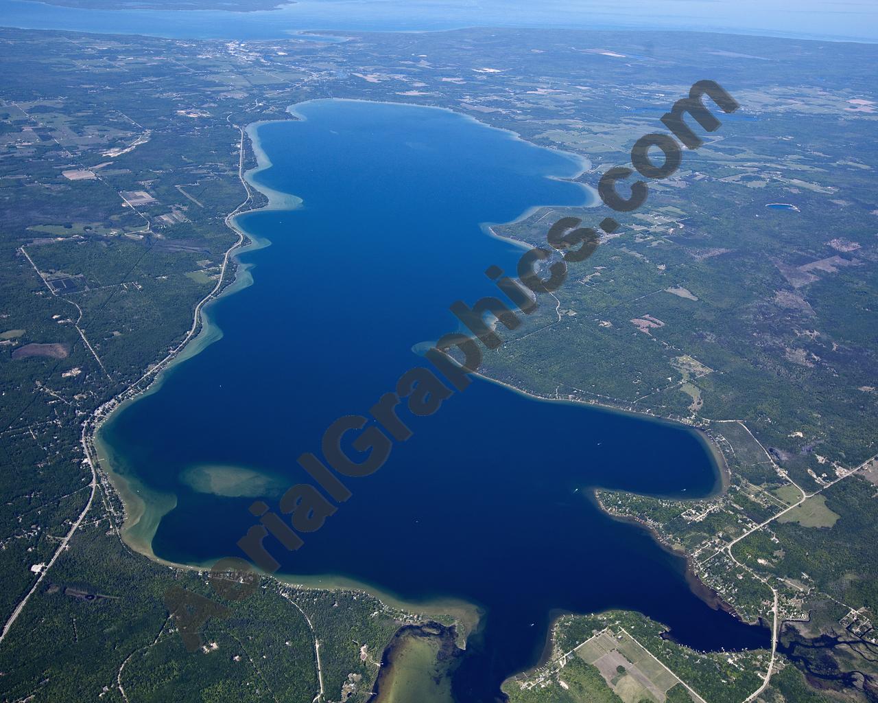 Aerial image of [5557] Mullett Lake in Cheboygan, MI with Canvas Wrap frame