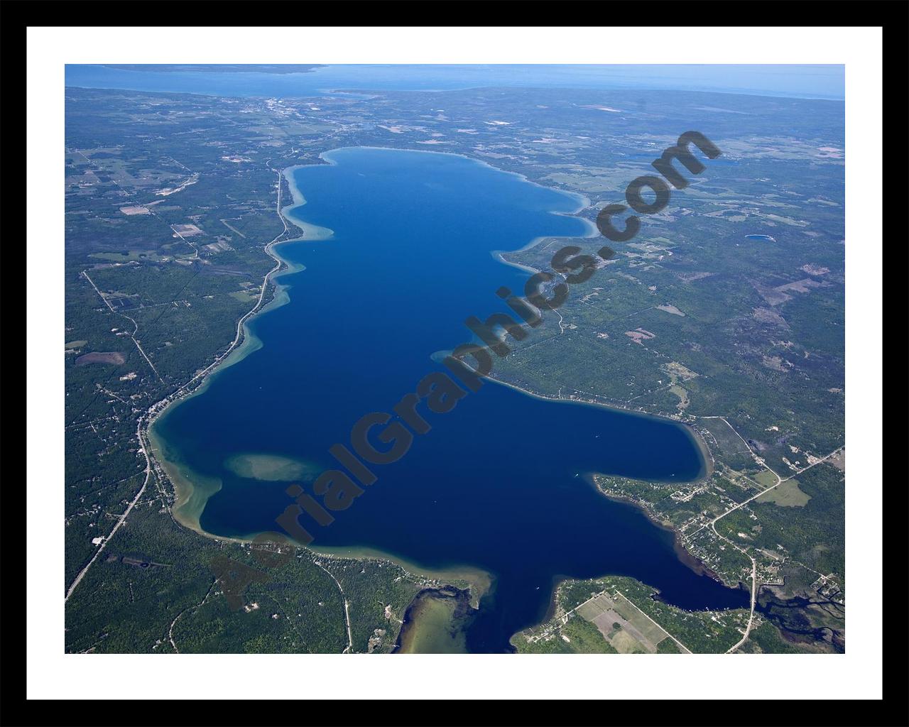 Aerial image of [5557] Mullett Lake in Cheboygan, MI with Black Metal frame