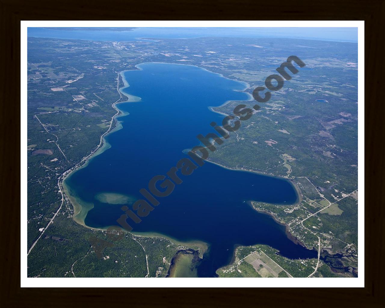 Aerial image of [5557] Mullett Lake in Cheboygan, MI with Black Wood frame