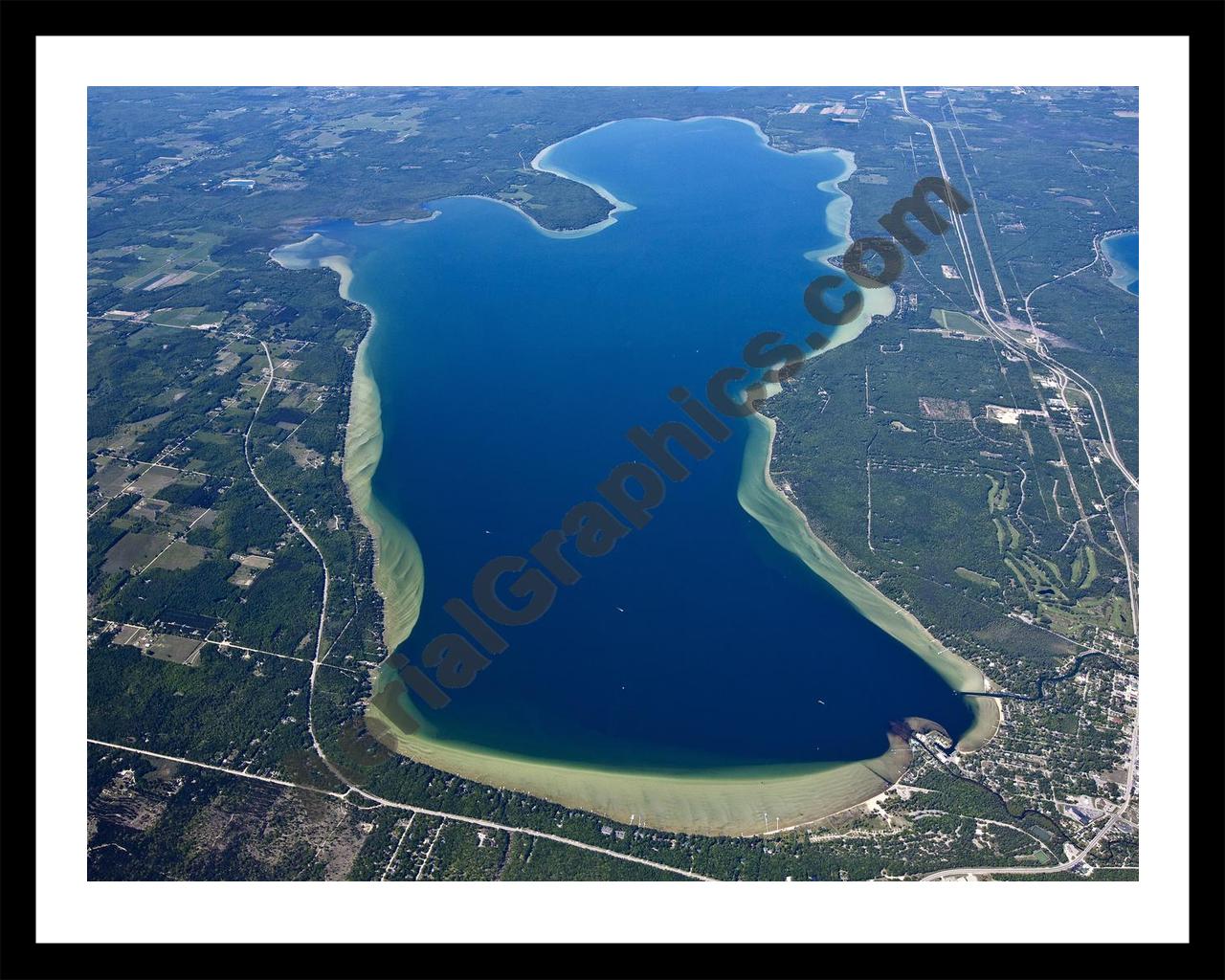 Aerial image of [5558] Burt Lake in Cheboygan, MI with Black Metal frame