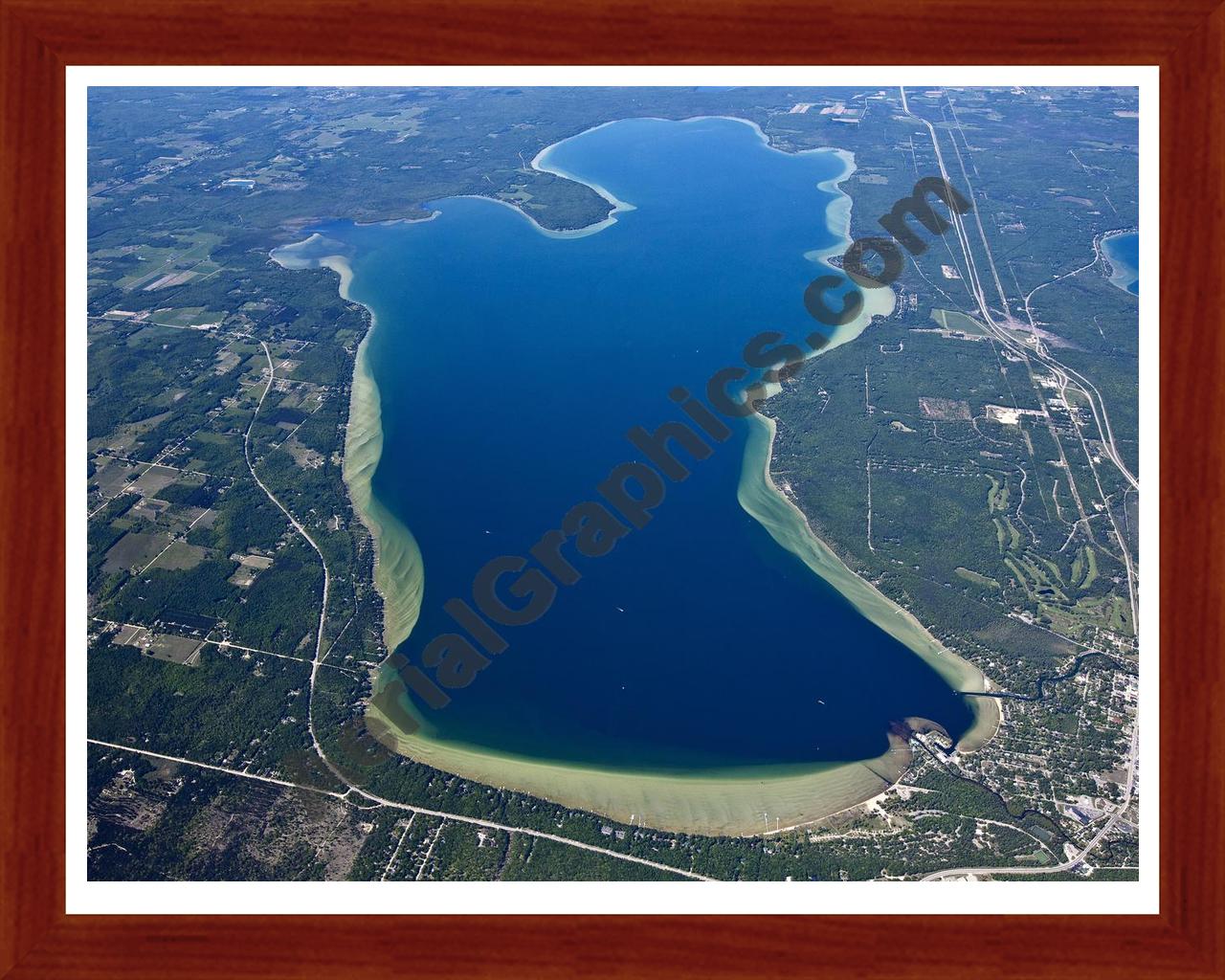 Aerial image of [5558] Burt Lake in Cheboygan, MI with Cherry Wood frame