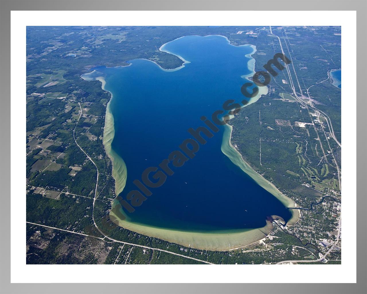 Aerial image of [5558] Burt Lake in Cheboygan, MI with Silver Metal frame