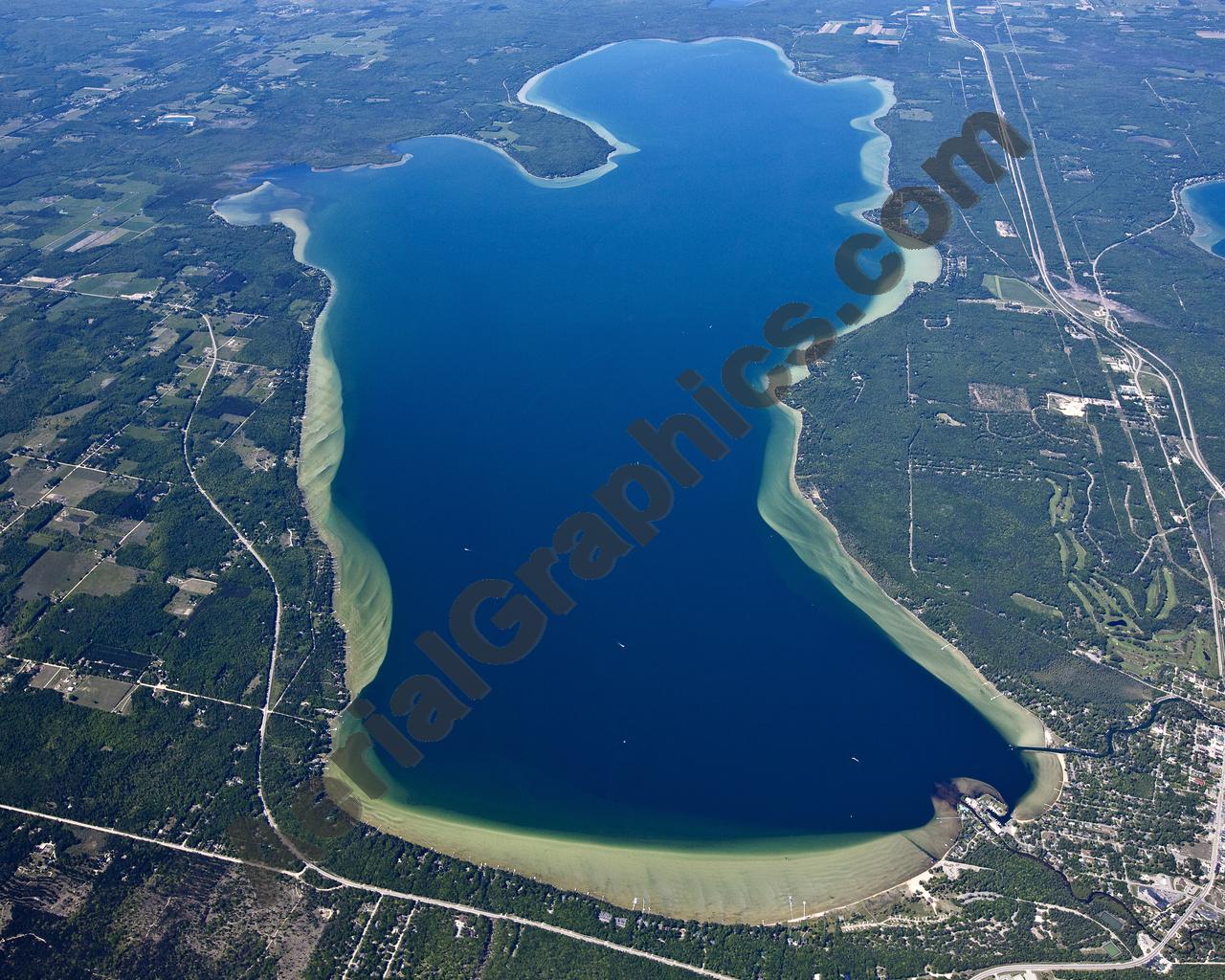 Aerial image of [5558] Burt Lake in Cheboygan, MI with Canvas Wrap frame