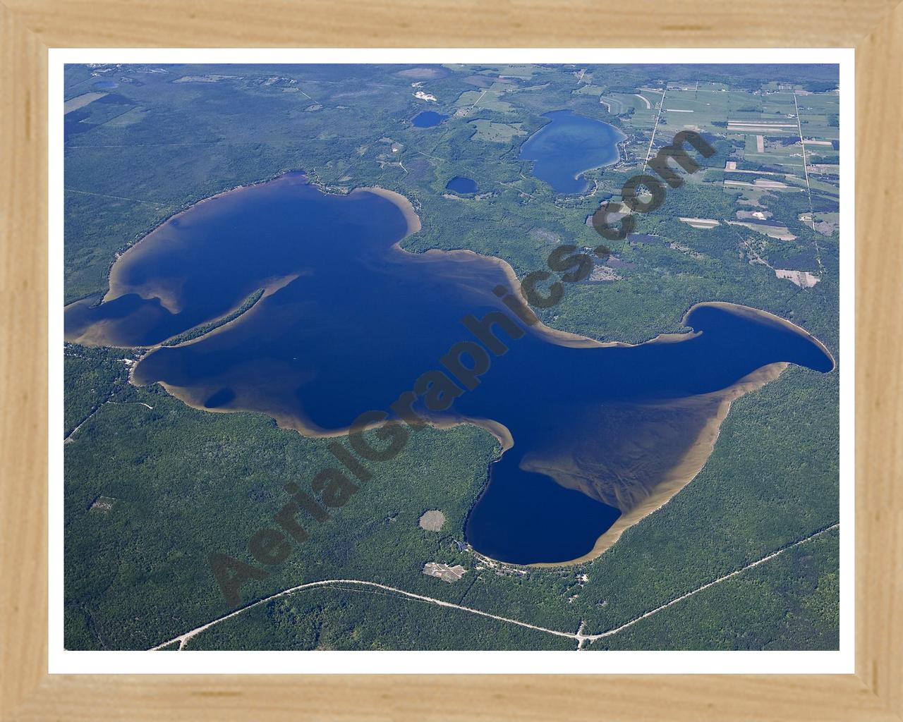 Aerial image of [5559] Douglas Lake in Cheboygan, MI with Natural Wood frame