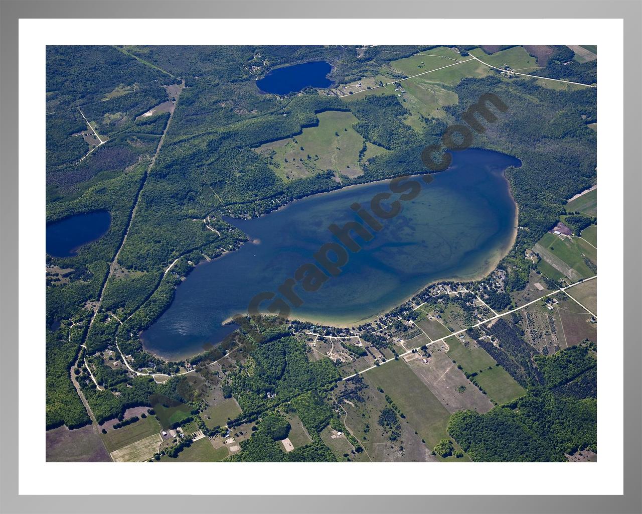 Aerial image of [5560] Munro Lake in Cheboygan, MI with Silver Metal frame