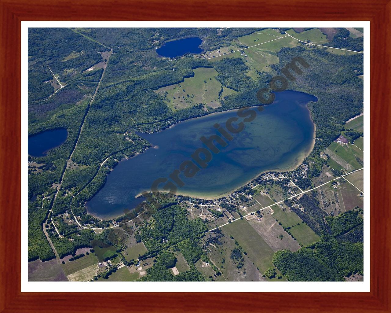 Aerial image of [5560] Munro Lake in Cheboygan, MI with Cherry Wood frame