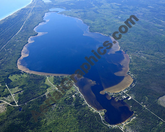 Aerial image of [5563] Brevoort Lake in Mackinac, MI with No frame