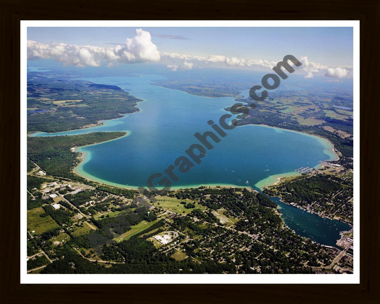 Aerial image of [5564] Lake Charlevoix (Looking South East) in Charlevoix, MI with Black Wood frame