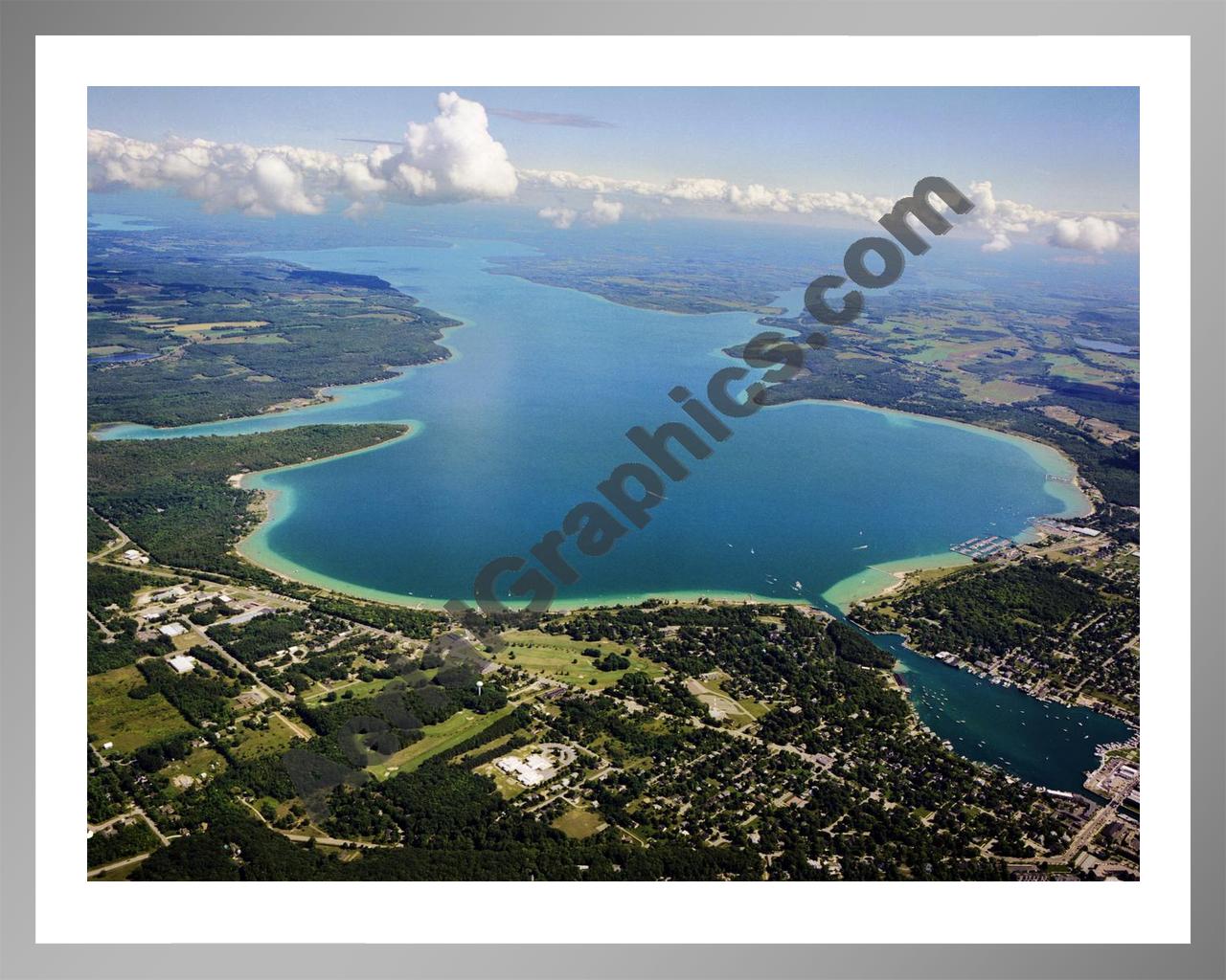 Aerial image of [5564] Lake Charlevoix (Looking South East) in Charlevoix, MI with Silver Metal frame