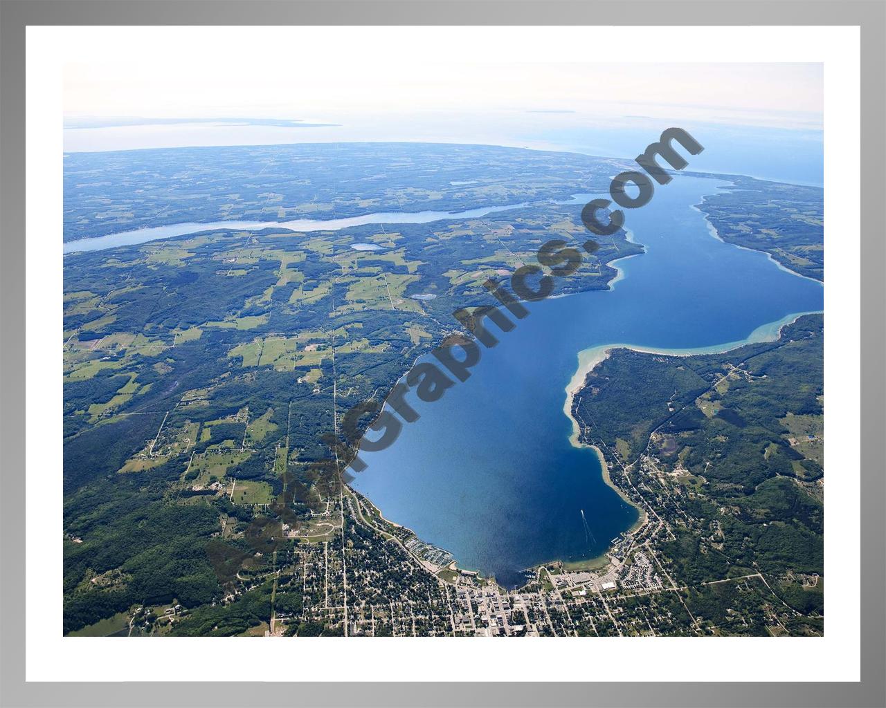 Aerial image of [5565] Lake Charlevoix (Looking West) in Charlevoix, MI with Silver Metal frame