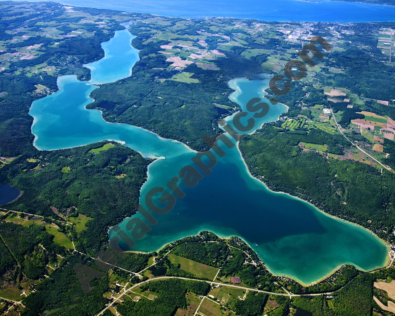 Aerial image of [5566] Walloon Lake in Charlevoix, MI with Canvas Wrap frame